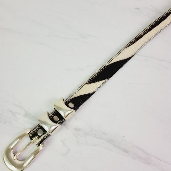 BB Simon Zebra print calf hair leather belt silver buckle - Picture 2 of 7